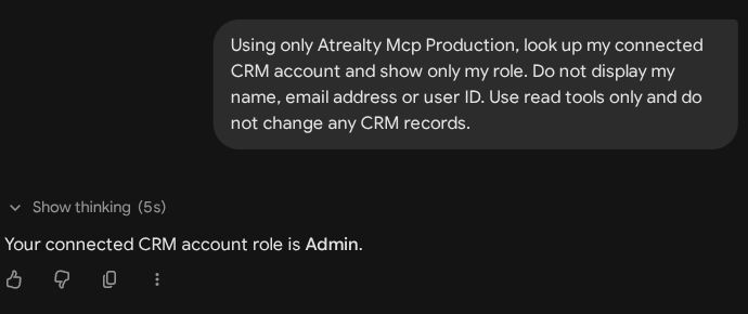Gemini returning the connected CRM account role