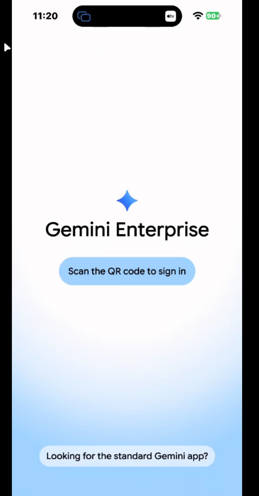 Gemini Enterprise mobile app with Scan the QR code to sign in