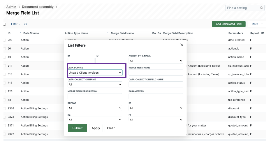 Outstanding Client Invoice Merge Fields Help Center