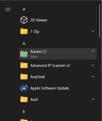 expand the applications directory folder "Adobe CC"