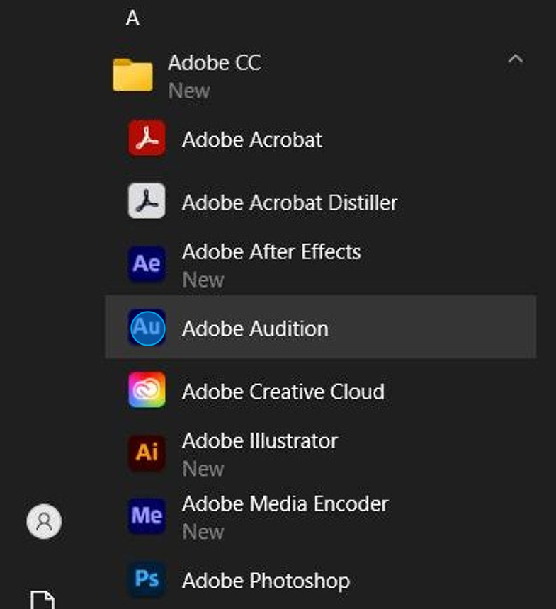 launch "Adobe Audition" from the applications folder