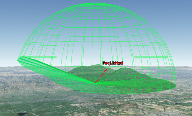 A green sphere with lines and a red line
Description automatically generated