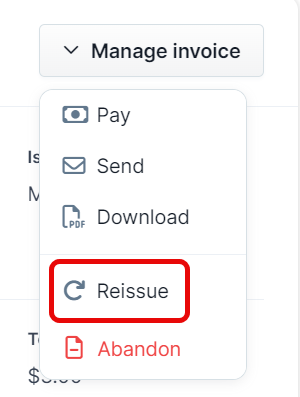 A screenshot highlighting the Reissue option.