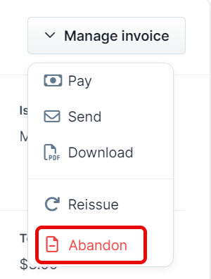 A screenshot highlighting the Abandon option.