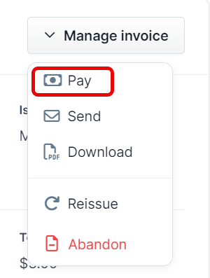 A screenshot highlighting the pay option.