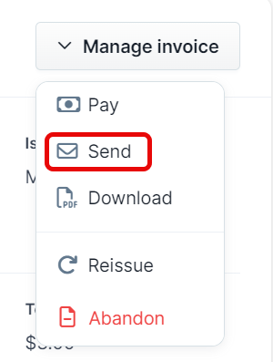 A screenshot highlighting the Send option.