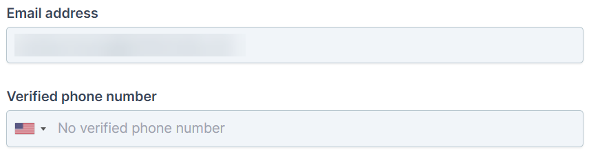Screenshot displaying input boxes for Email address and Verified phone number.