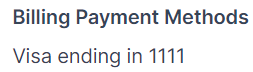 Screenshot showing the Billing Payment Methods.
