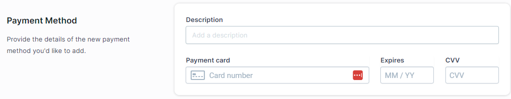 A Screenshot illustrating the new payment method details.
