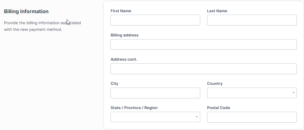 A Screenshot highlighting the new payment method billing information.