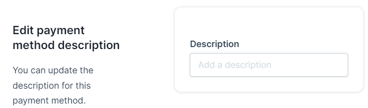 A screenshot showing the field for editing the payment method description.