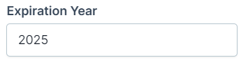 Screenshot displaying the Expiration Year field for a payment method.