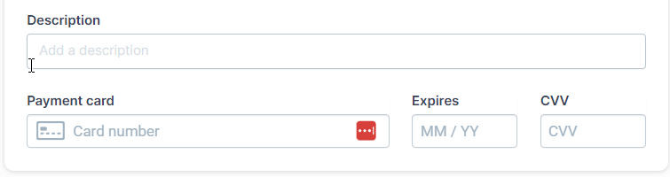 A Screenshot displaying the payment method details input fields.