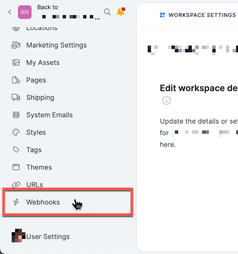 A screenshot of clicking on Webhooks from the navigation menu