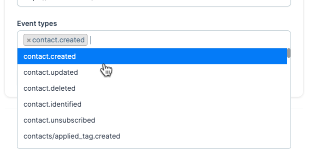 A screenshot of event types being selected