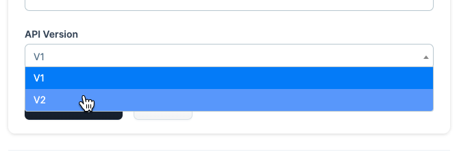 A screenshot of an API version being selected