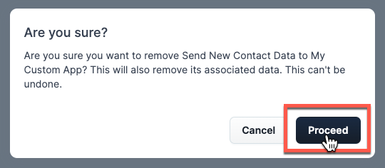 A screenshot of clicking the proceed button on a warning modal
