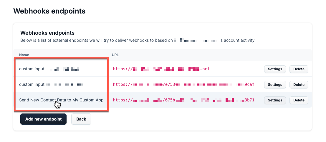 A screenshot of clicking a webhook's name