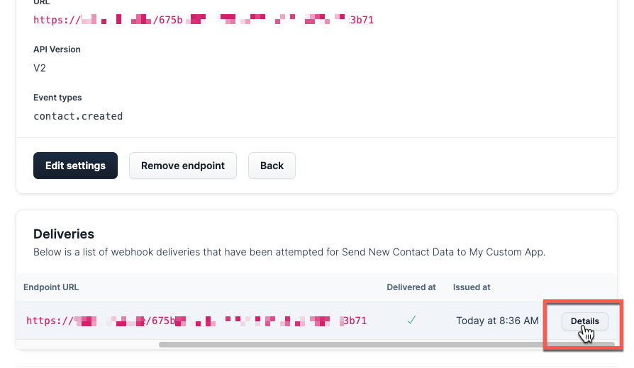 A screenshot of clicking details next to a delivery