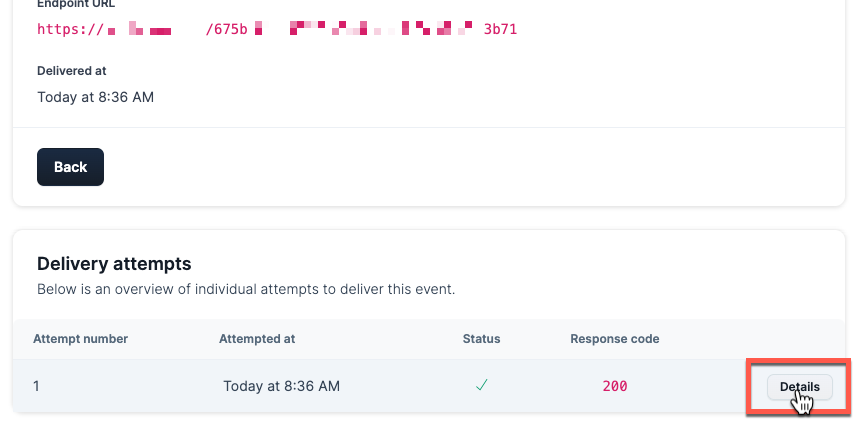 A screenshot of clicking details next to a specific delivery attempt