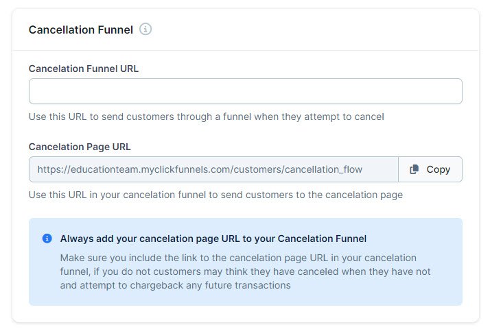 Cancellation Funnels section preview