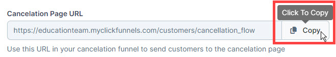 Shows how to copy the cancellation page URL.