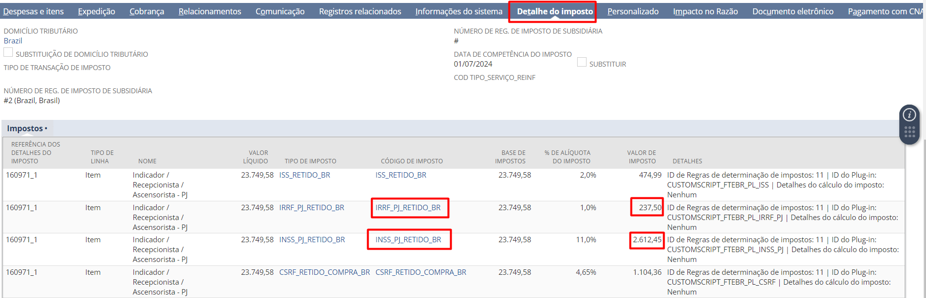 Destaque de imposto retido na fatura