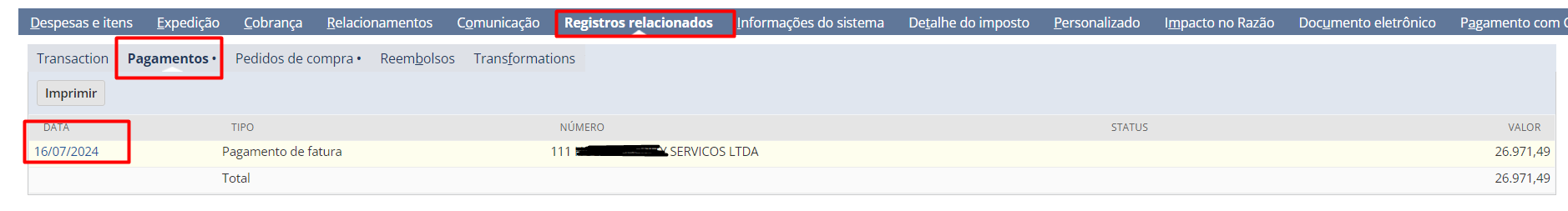 Pagamento de fatura com retenção CSRF