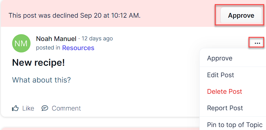 Declined Posts options