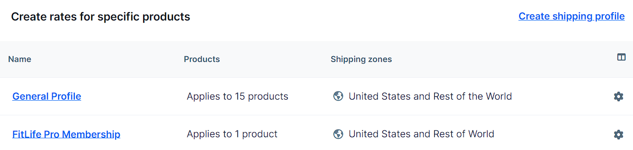 A screenshot of the shipping profiles dashboard.