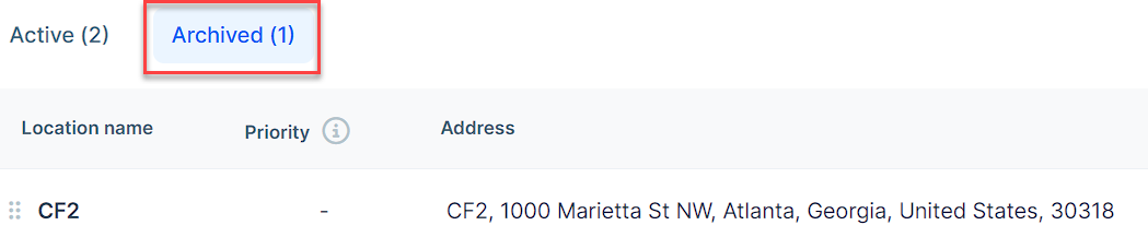 archived locations tab