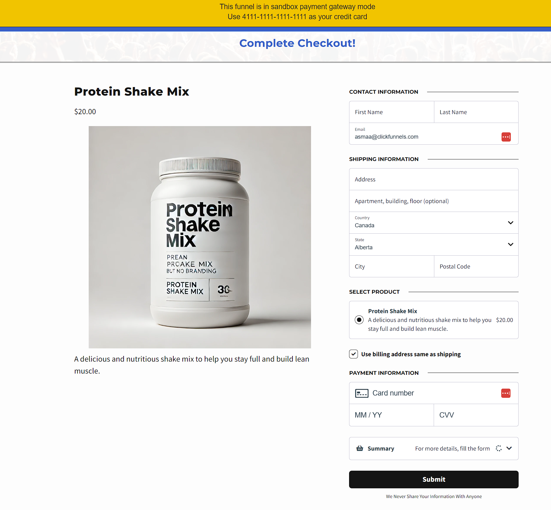 Products Checkout in TEST Mode