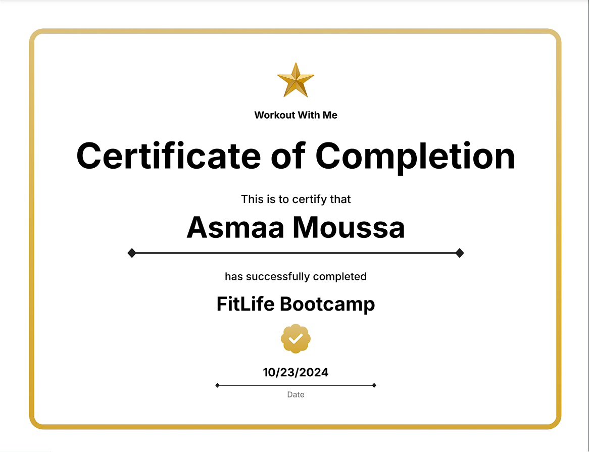 A screenshot of the course completion certificate