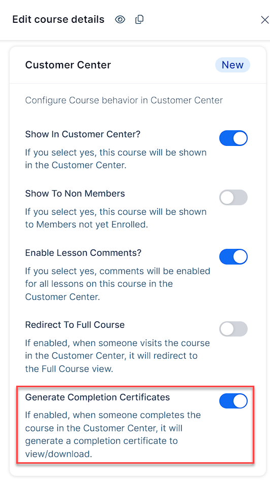 enabling course certificate settings
