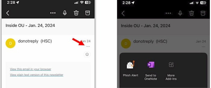 Outlook Mobile with menu highlighted Outlook Mobile with menu highlighted