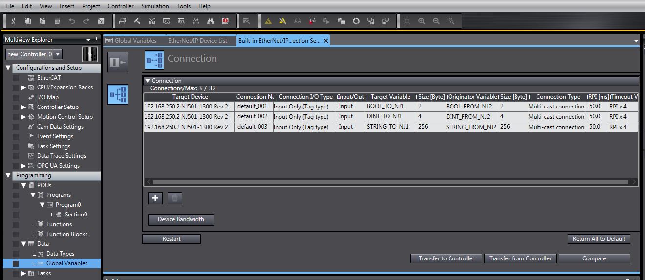 Sysmac Studio Connections