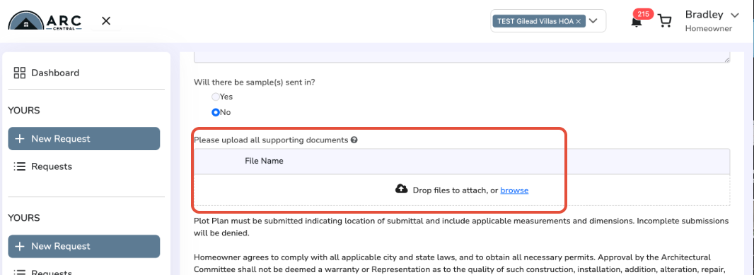 Upload Supporting Documents area