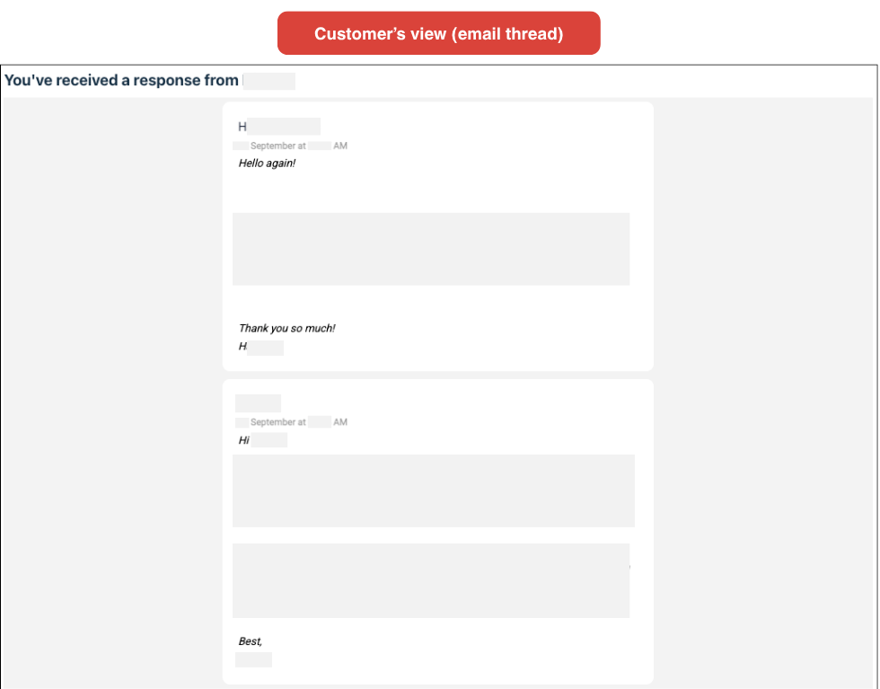 Customer's view of email cases as threads.