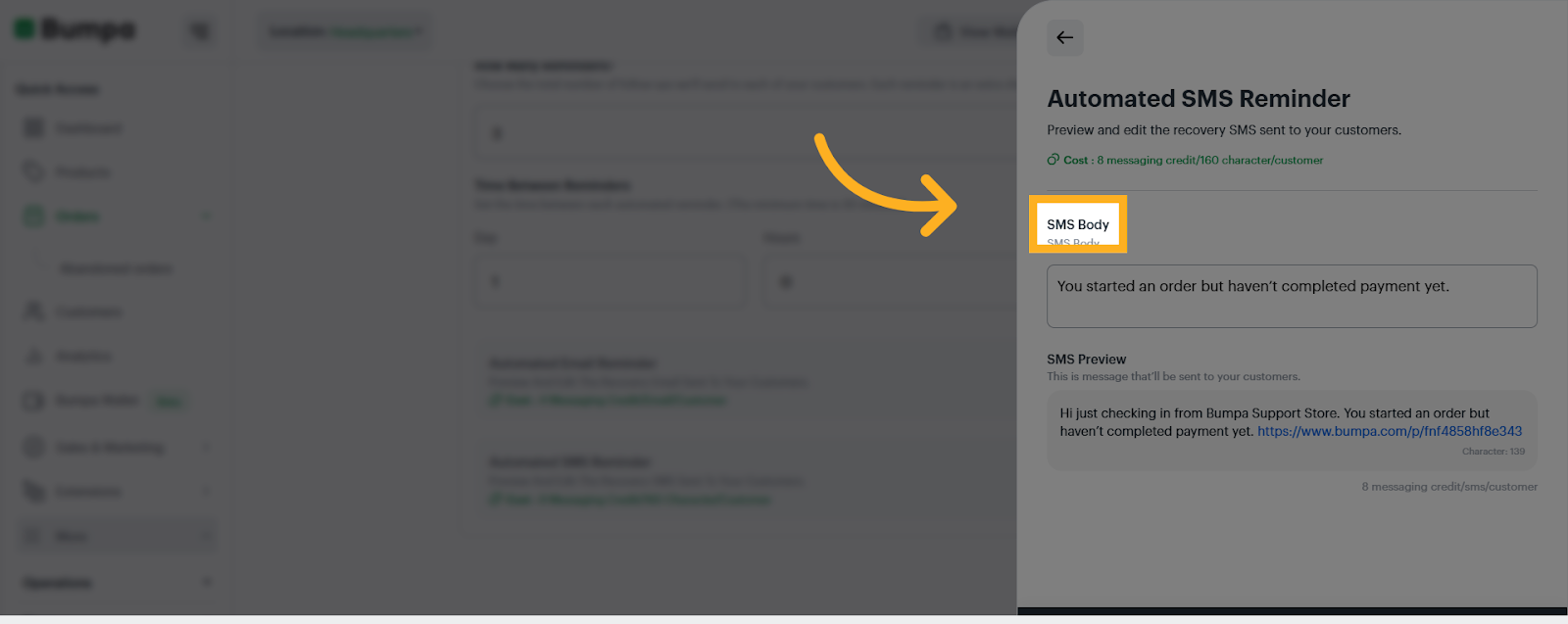 Input the 'SMS Body'