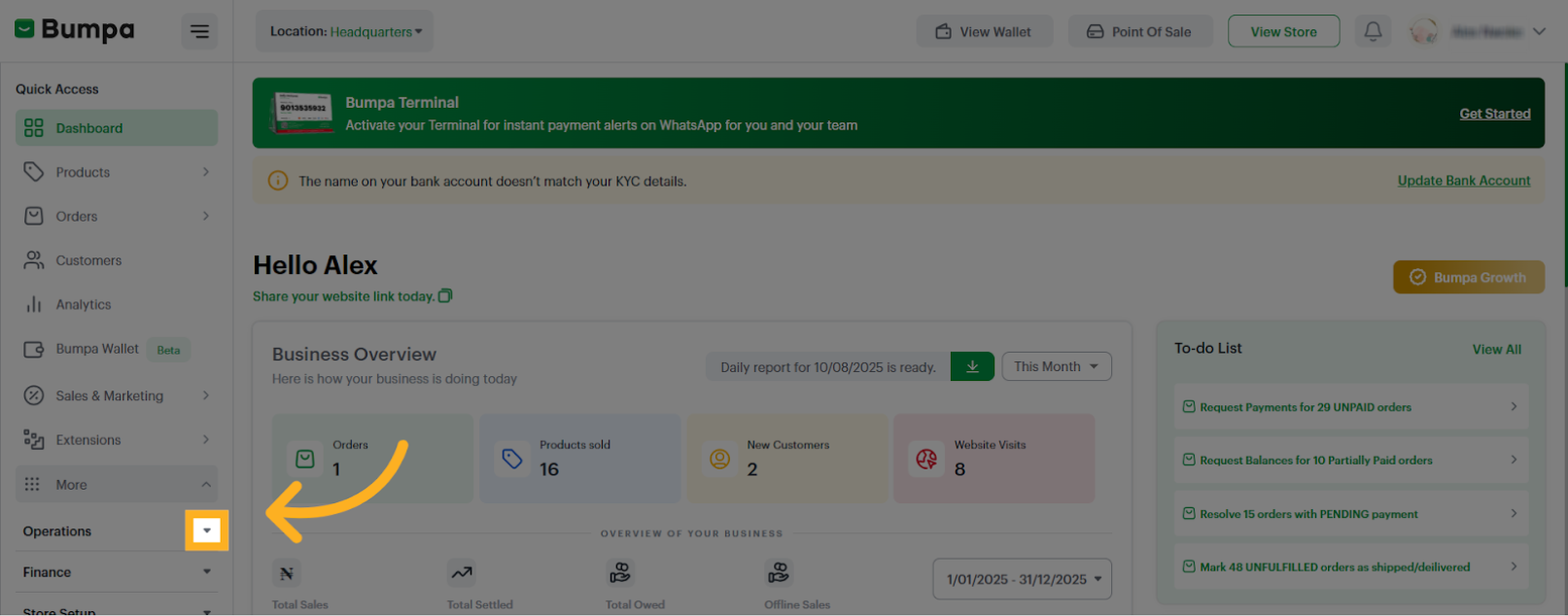 Click the Operations dropdown