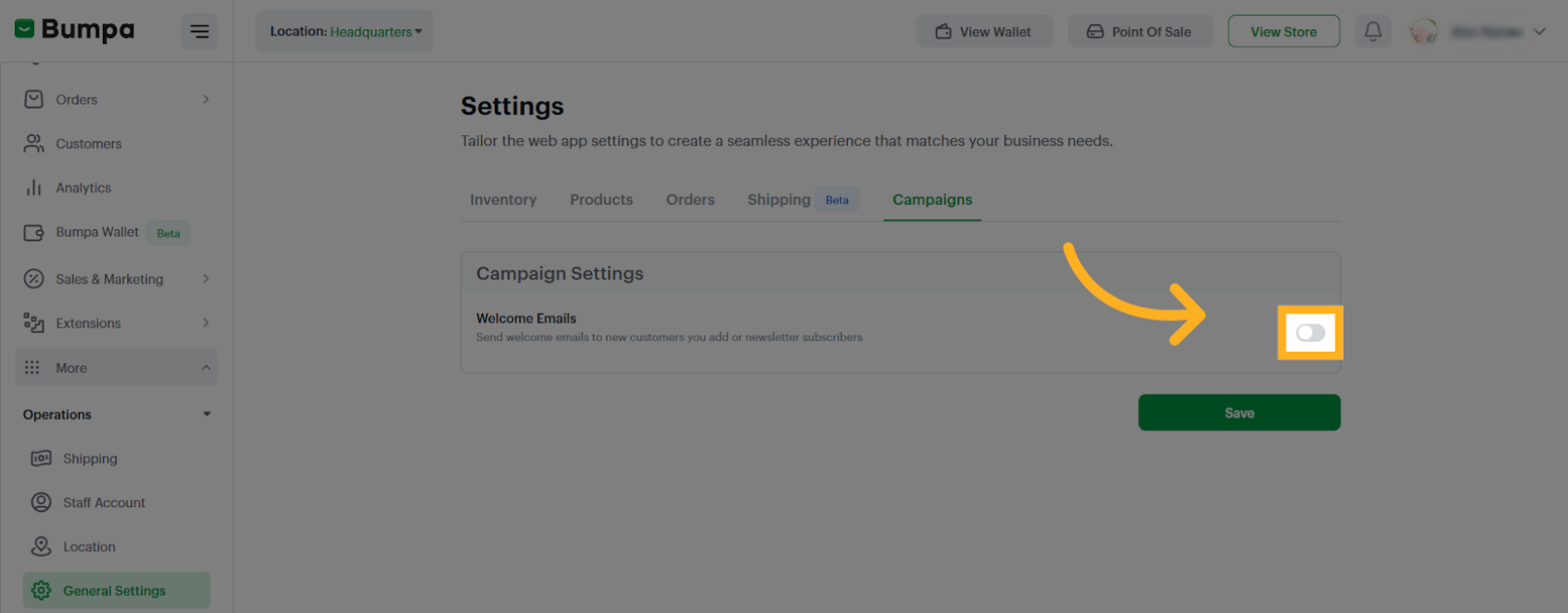 Toggle the campaign settings button