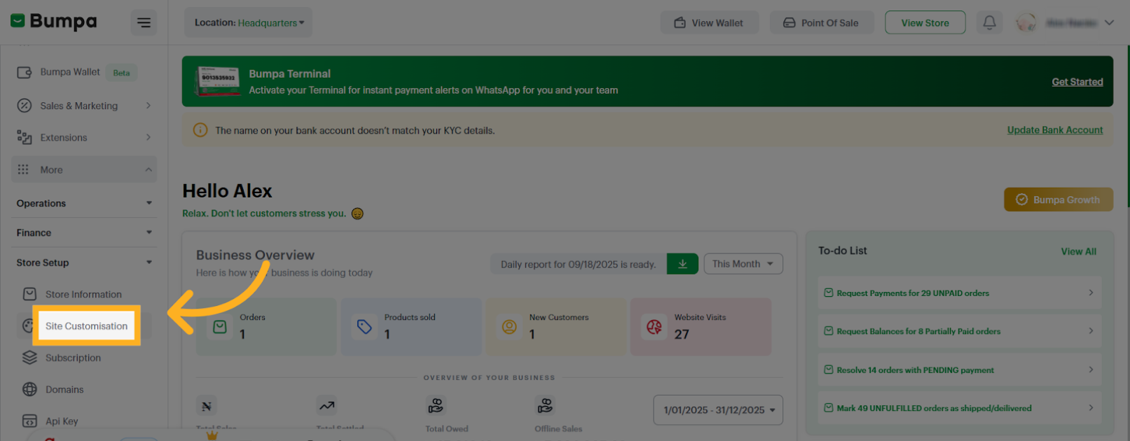 Click 'Site Customisation'