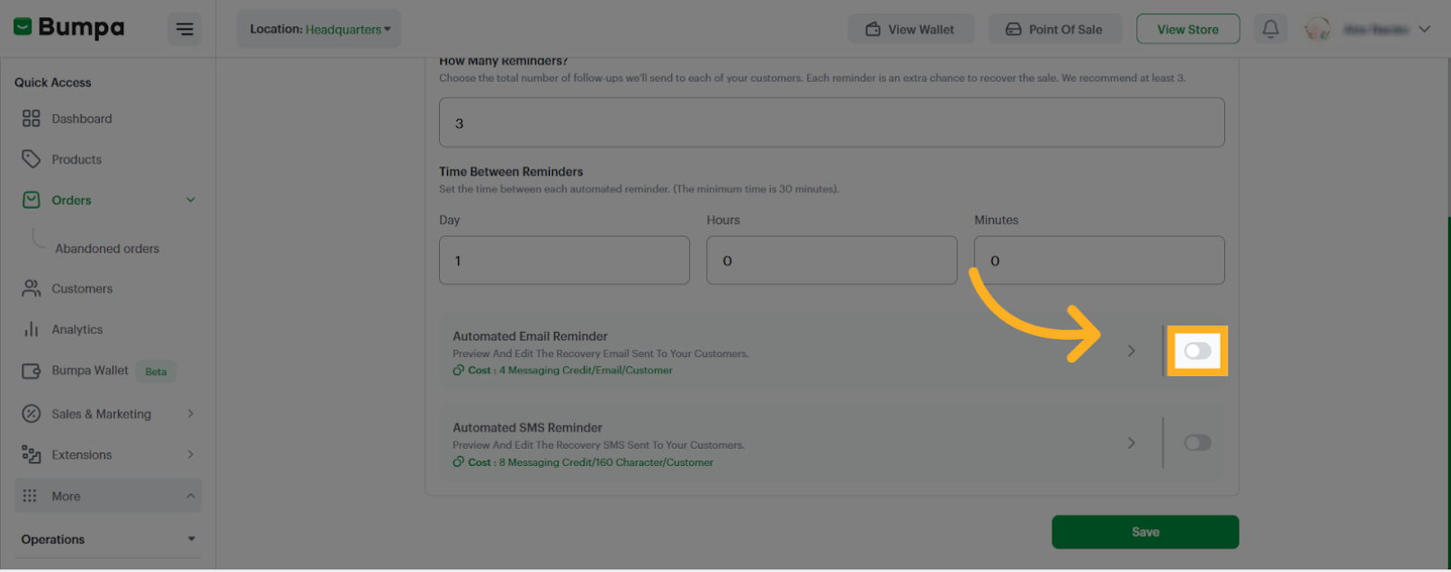 Toggle on the Email Reminder Option
