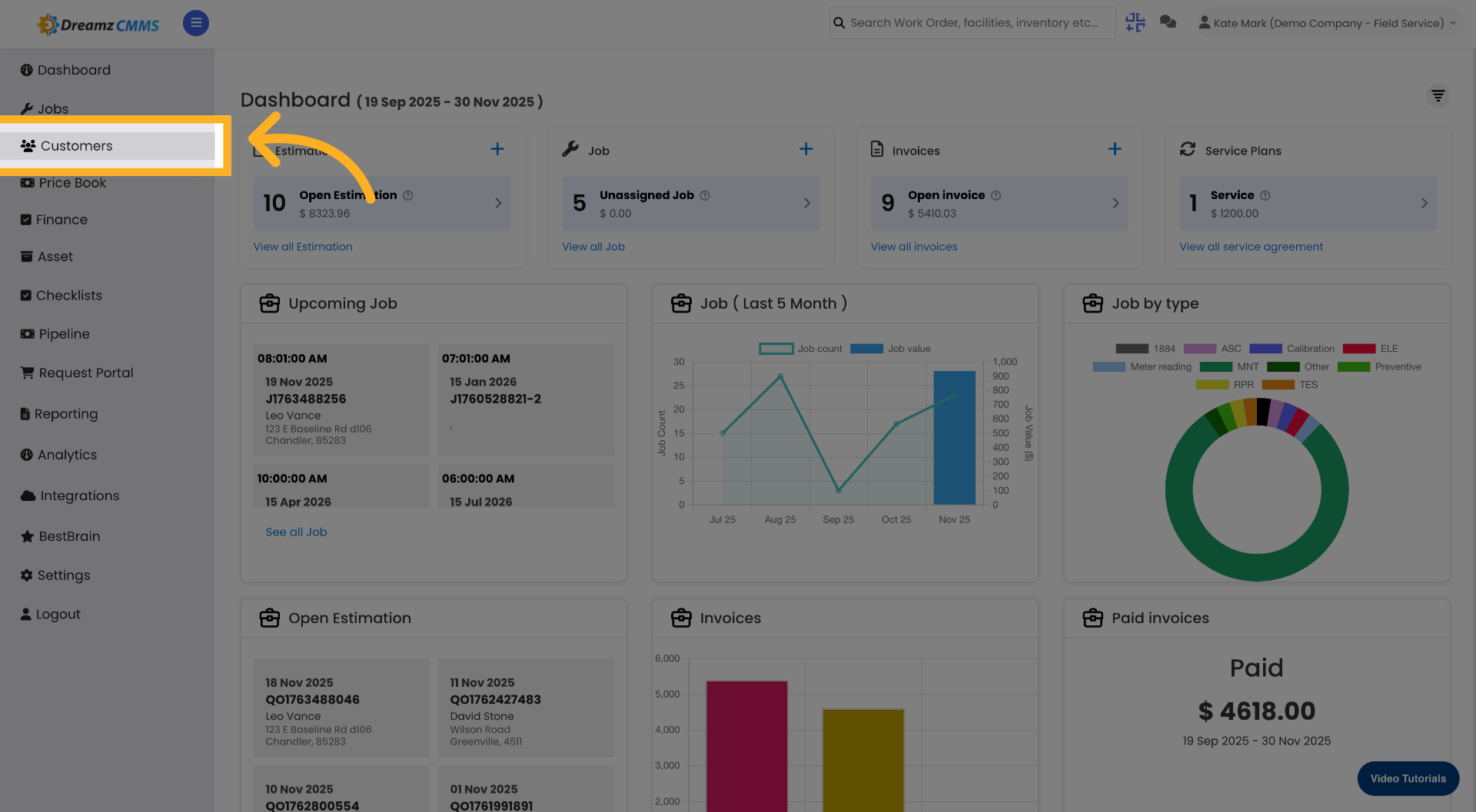 Navigate to Customers Section
