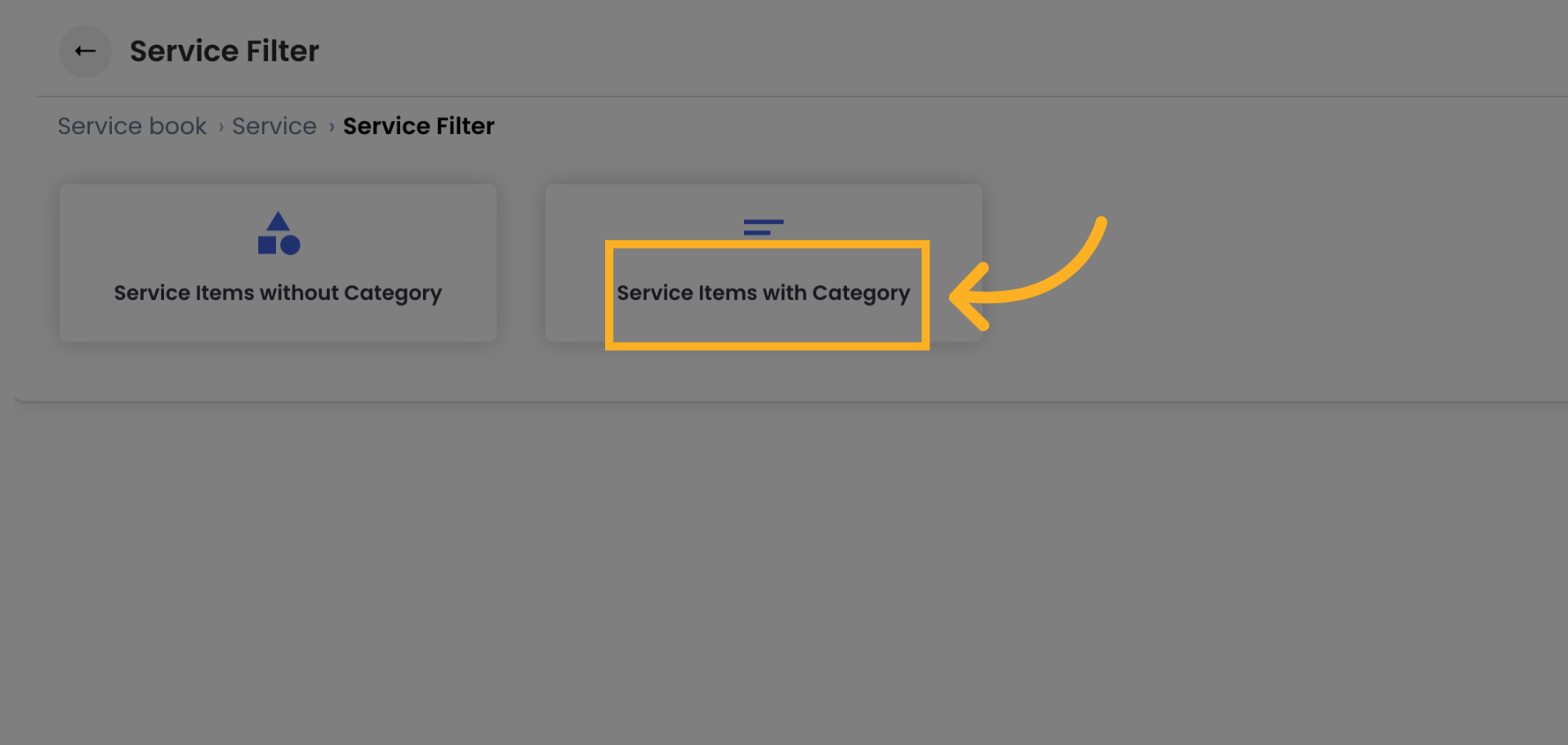 Click on Service with Category