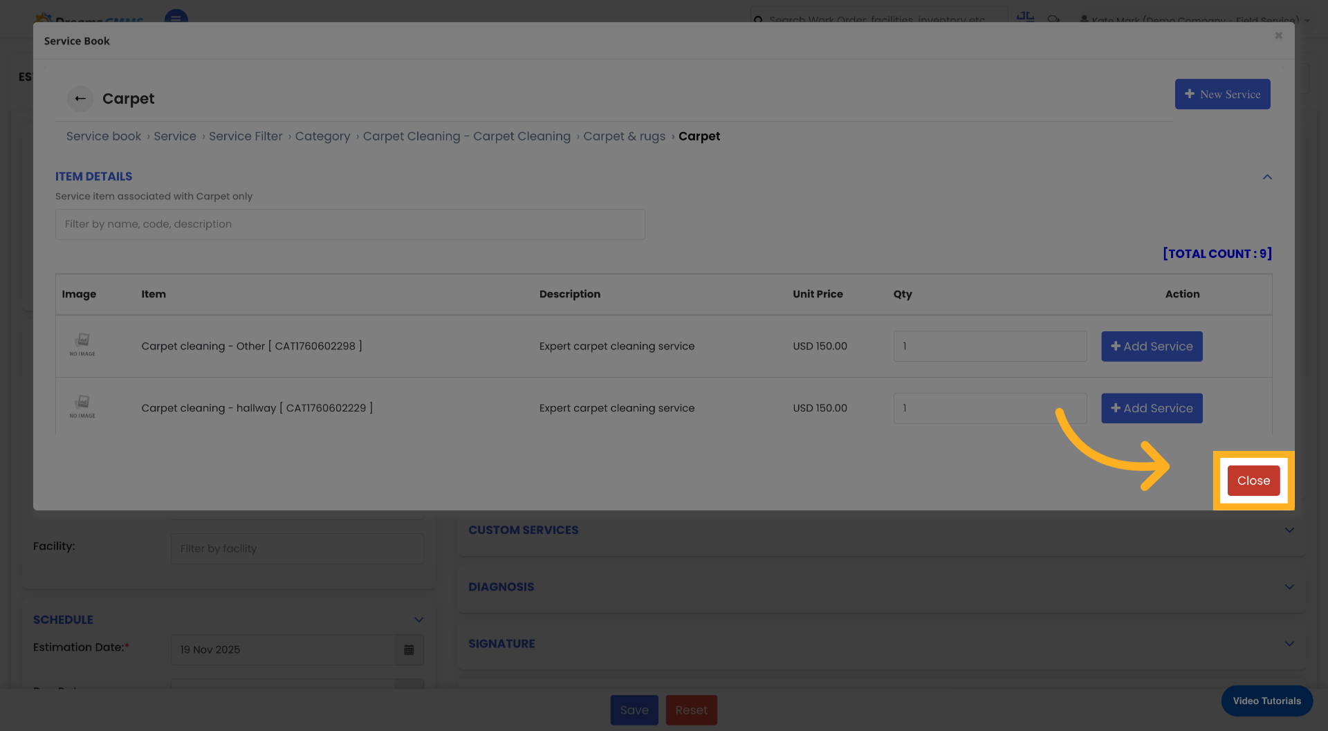 Close Service Window