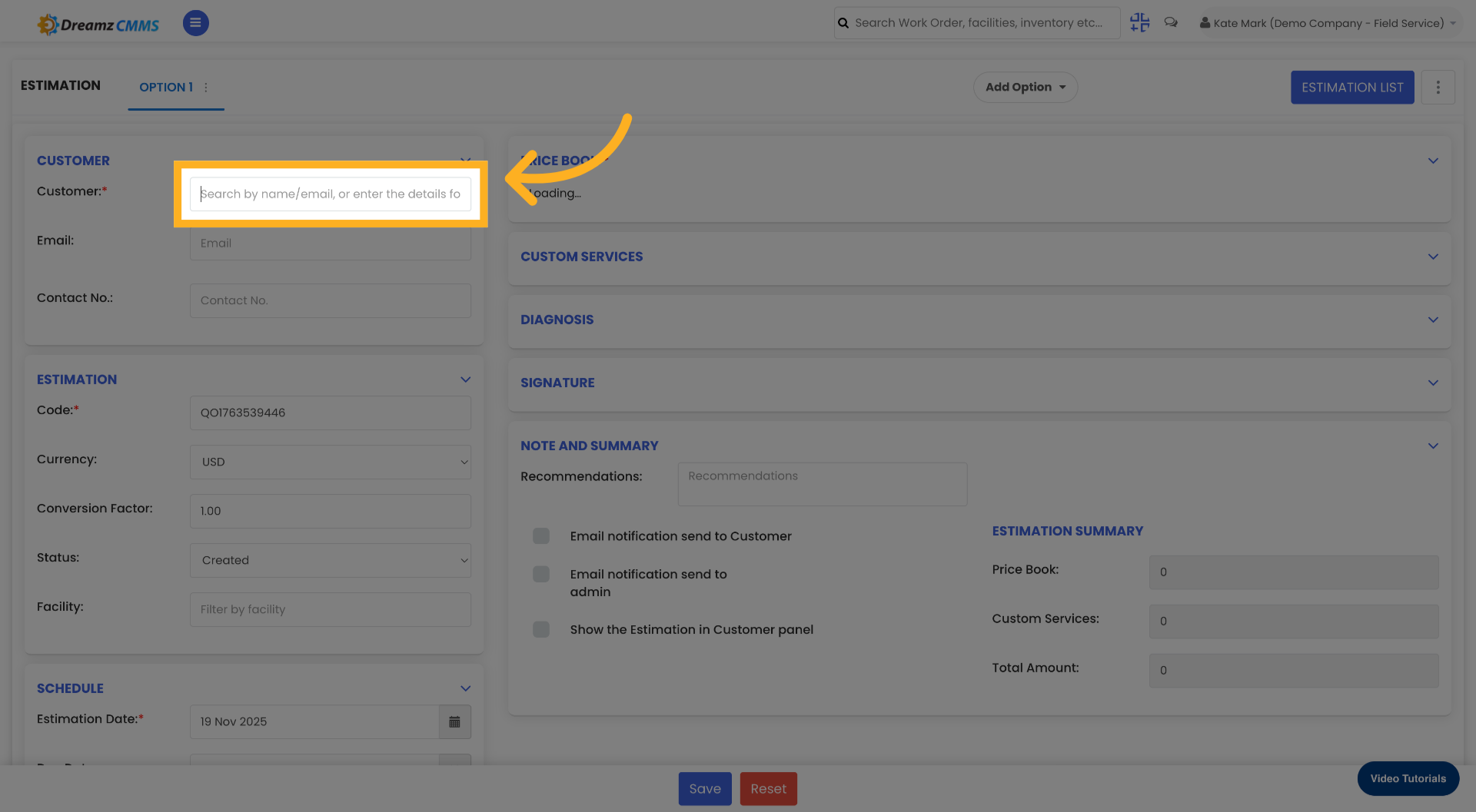 Access Customer Search Field
