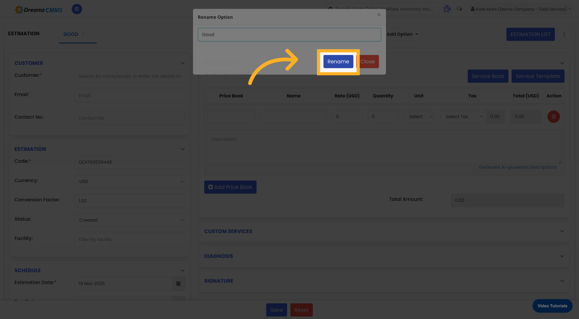 Confirm Rename Action