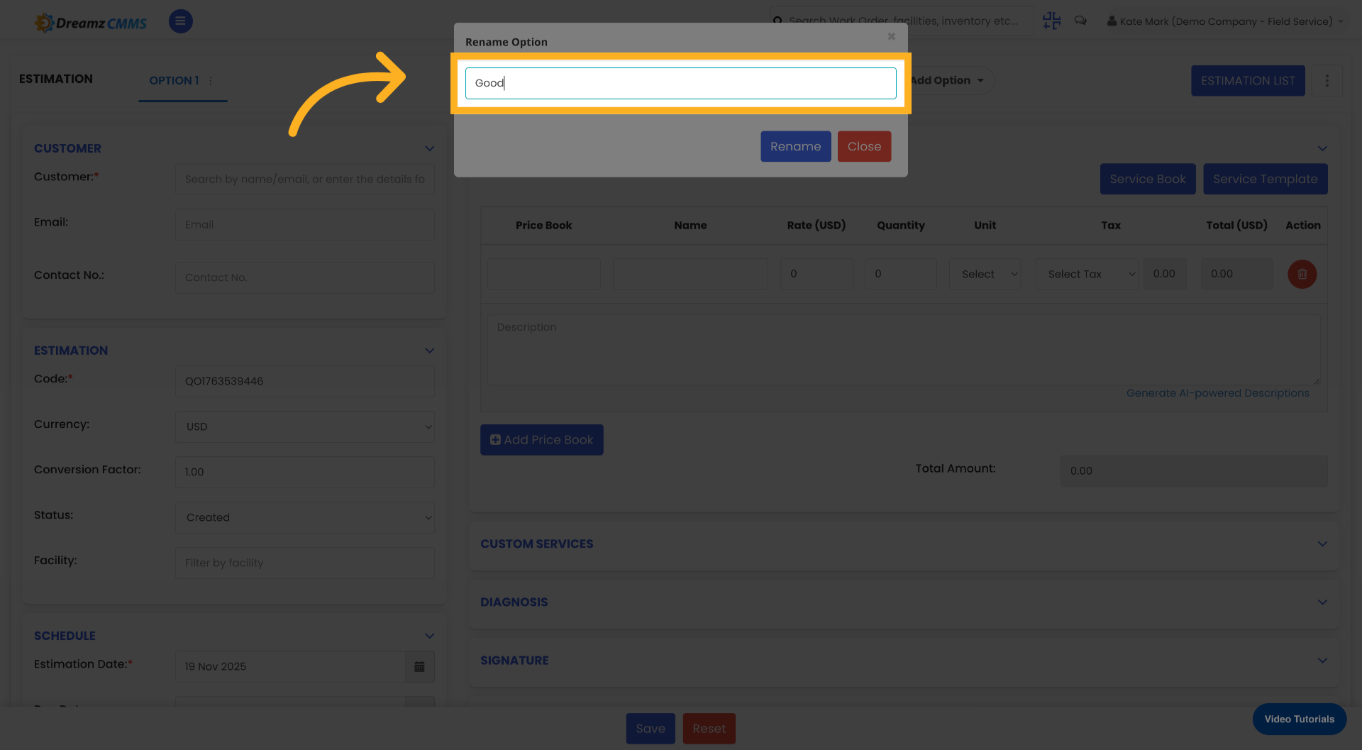 Enter New Option Name