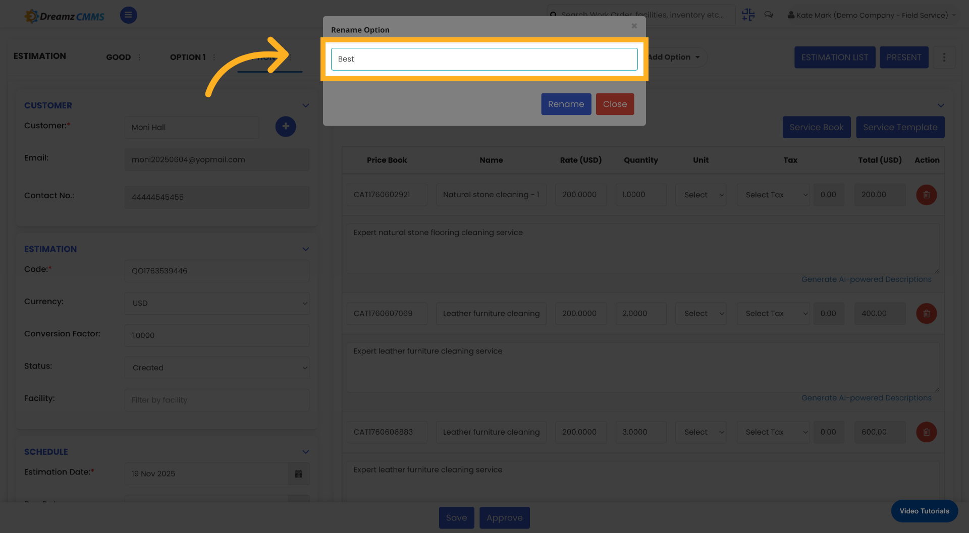 Enter New Option Name